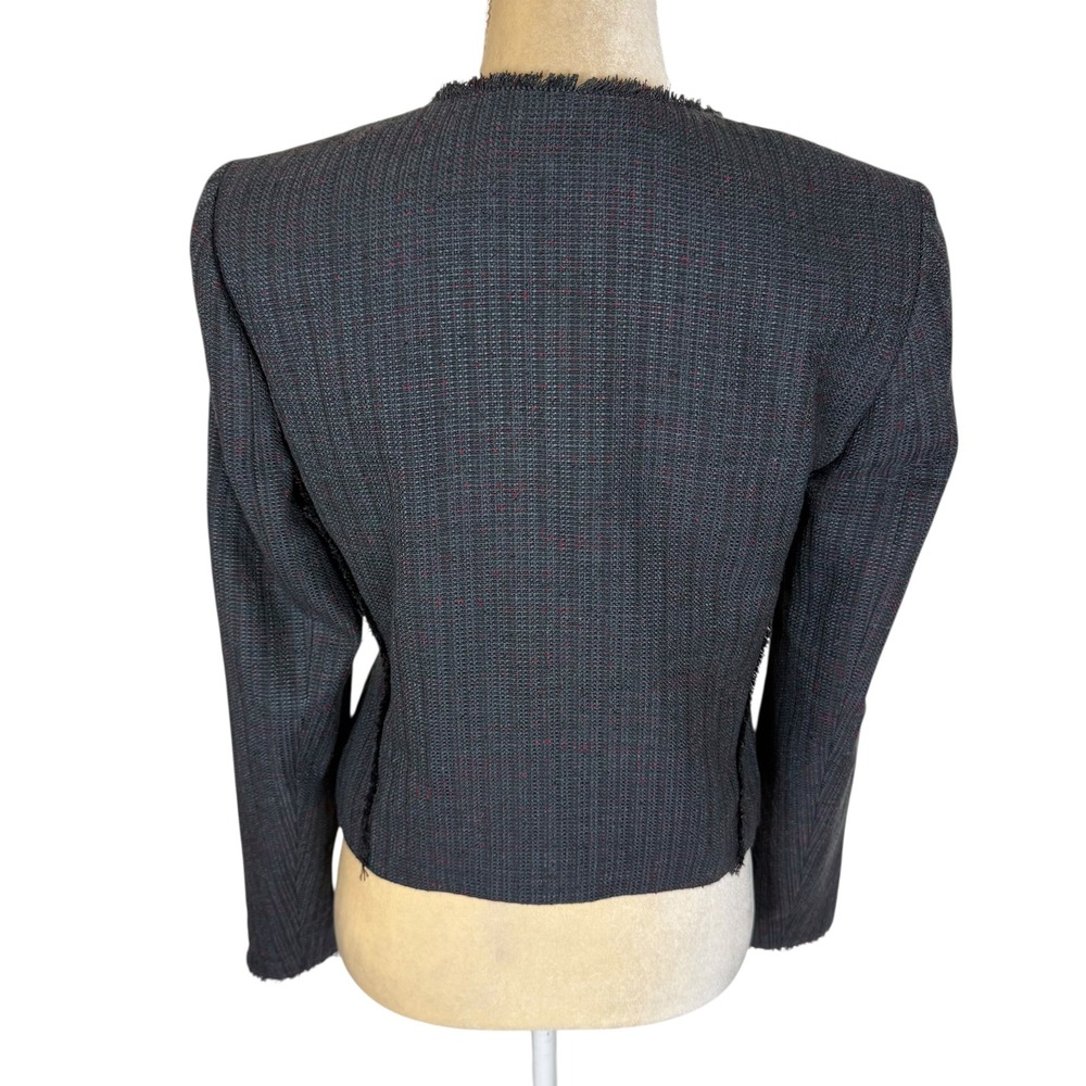 Ann Taylor LOFT Women's‎ Tweed Blazer Jacket Black Gray Size 2 Frayed Collar NEW - Picture 3 of 9